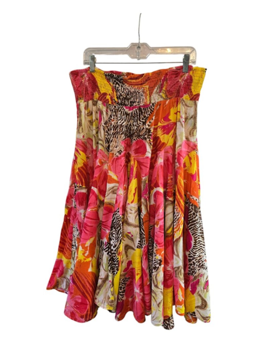 GRACE ELEMENTS TIERED SKIRT SIZE LARGE SMOCKED WAIST RELAXED BRIGHT MIDI FLORAL